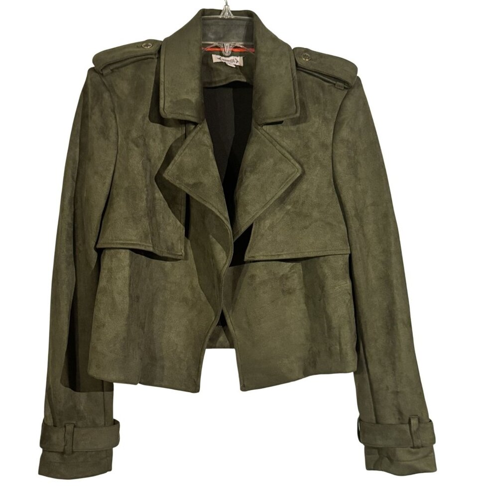 Nanette Lepore Womens Olive Green Faux Suede Cropped Jacket M